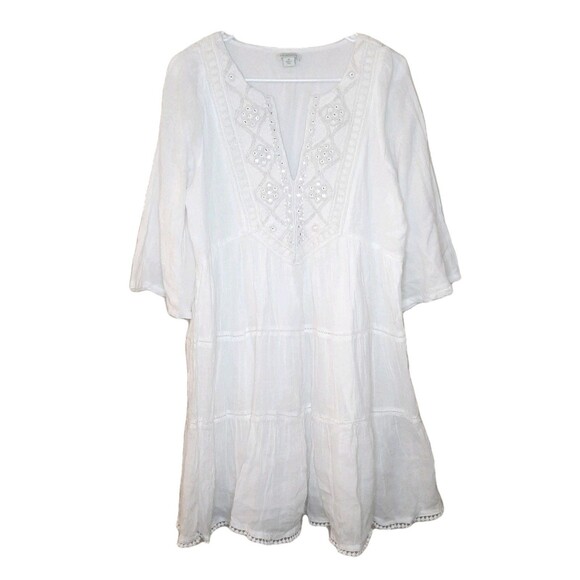 Sundance Dress White Women Size M Cotton Sahara Gauze Embroidered Beaded BoHo - Picture 2 of 13